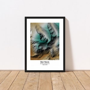 Ben Nevis kaart afdrukken - topografische reliëfkaart - de Hooglanden - Schotland - kunst aan de muur