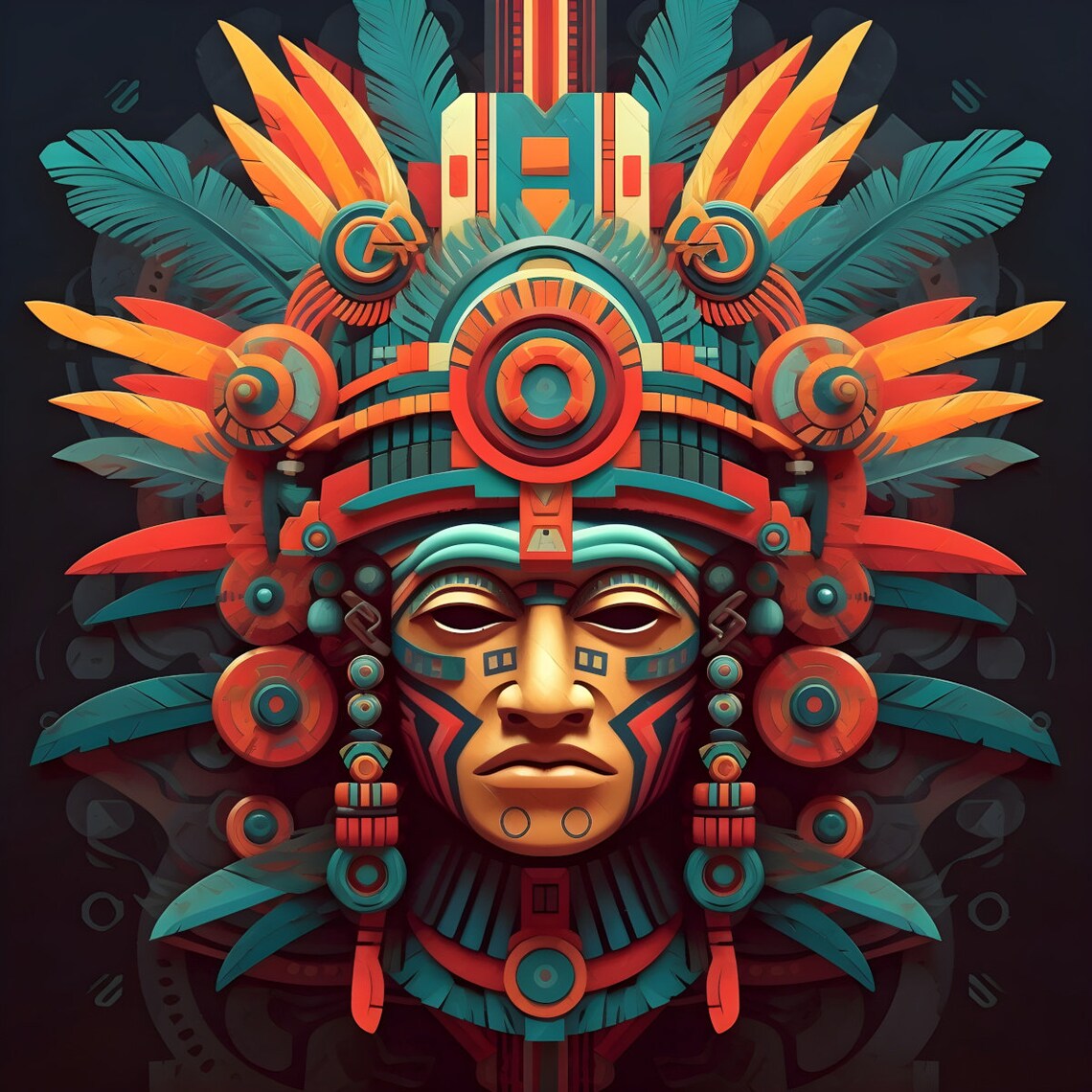 Mexican Art Print Aztec King High Quality Original Illustration Digital ...