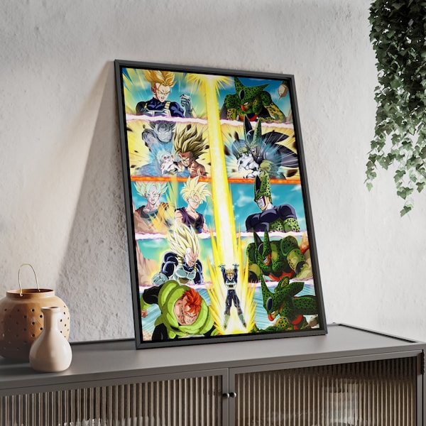 Cell Saga, Dragonball Z GT Super, Goku, Vegeta, Trunks, Gohan  - Poster mit Holzrahmen