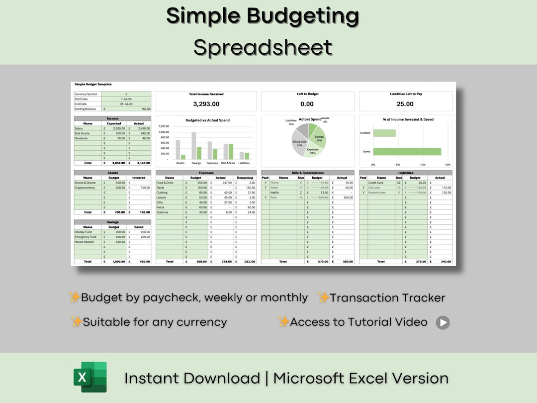 V1.0 the Ultimate Simple Budget Spreadsheet | Microsoft Excel Version ...