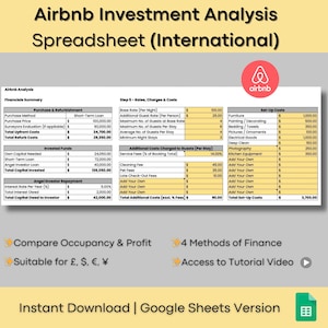 V1.0 The Ultimate International Airbnb Investment Analysis Spreadsheet - Google Sheets Version - Airbnb Rent Analysis - Short Term Rental