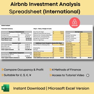 V1.0 The Ultimate International Airbnb Investment Analysis Spreadsheet - Microsoft Excel Version - Airbnb Rent Analysis - Short Term Rental
