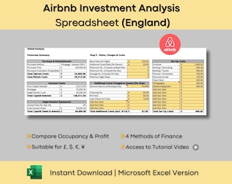 Airbnb Investment Analysis Spreadsheet (England): Excel Template (Digital Download)