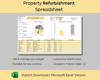 Property Spreadsheet, International Refurbishment Calculator | Multi-Currency Excel .xlsx