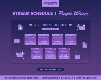 Modello di programmazione per streaming invernale viola, Vtuber Twitch YouTube (download digitale)