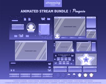 Pacchetto di sovrapposizioni di streaming animati Penguin: pacchetto Twitch invernale (download digitale)