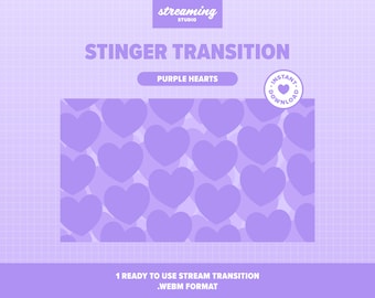 Transizione Stinger di cuori viola, Twitch, Stream, Sovrapposizione pastello carina, Kawaii, OBS, Streamlabs, Animato