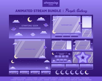 Pacchetto streaming animato Purple Galaxy: Twitch, YouTube (download digitale)