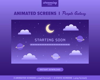 Schermate animate di Twitch con galassia viola: sovrapposizione di flusso cosmico (download digitale)