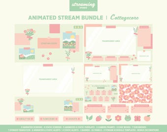 Pacchetto di sovrapposizione di flusso Cottagecore verde animato (download digitale)