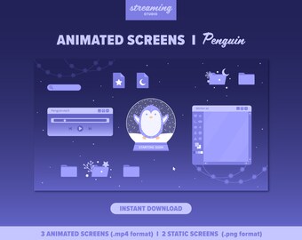 Schermate animate di pinguini su Twitch: sovrapposizione di sfere di neve invernali (download digitale)