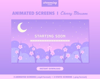 Schermate animate di fiori di ciliegio su Twitch: sovrapposizione pastello lo-fi (download digitale)