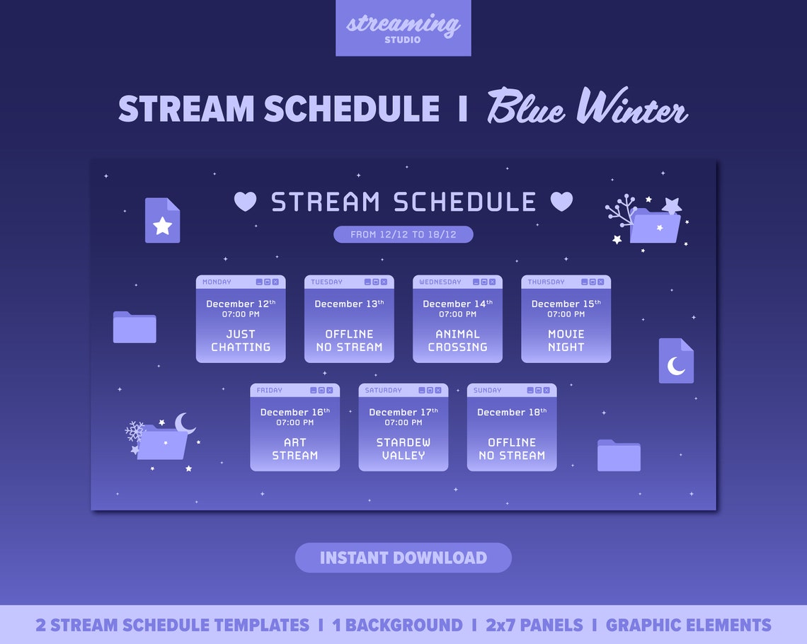Blue Winter Stream Schedule Template, Twitch Vtuber (digital Download ...