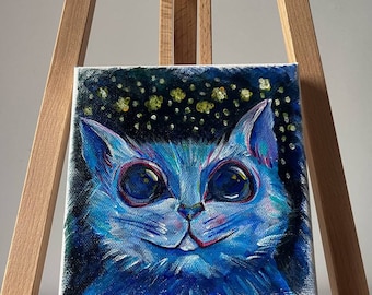 Dipinto acrilico Gatto "Un gatto in uno spazio" 15x15