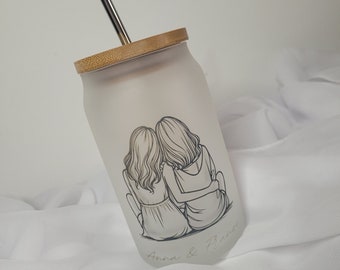 Trinkglas personalisiert mit Strohhalm / mit Buchstabe / Glas / Kaffeebecher / freundinnen