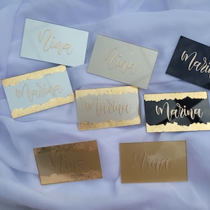 Targhetta porta nome personalizzabile / matrimonio / segnaposto / con o senza foglia oro