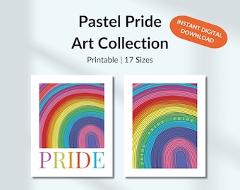 Printable Pride Art Posters - Pastel Minimalist Rainbow Line Artwork - LGBTQ+ Pride Month Decor - Digital Download