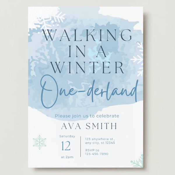 Snowy One-derland Birthday Invitation Template - Winter ONEderland Theme