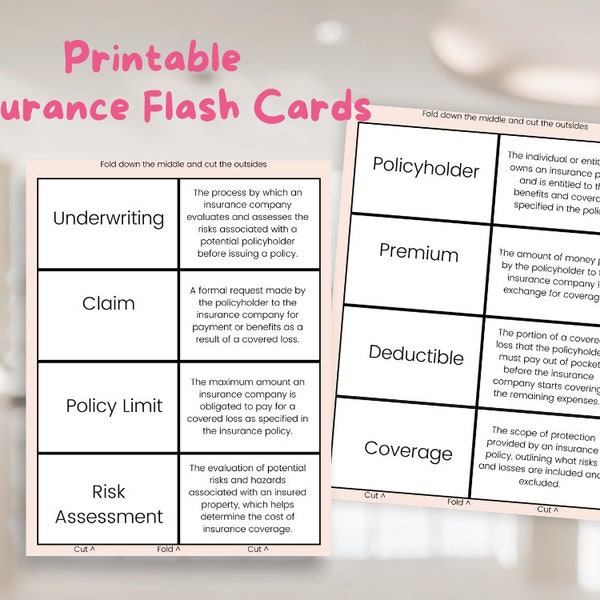 Personal Lines Insurance Flash Cards - Study for Home and Auto Insurance - Set of 40 Printable Cards + Blank Cards