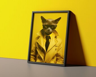 Siamese Cat Yellow Room • Espionage Art Eclectic Art Animal Art Print Bedroom Decor Printable Wall Art • Trendy Art