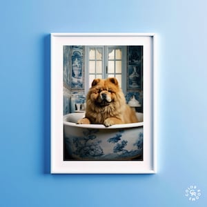 Chow Chows Blue Bubble Bath • Bathroom Poster • Blue Animal Art Print for Modern Bathroom Decor • Printable Wall Art
