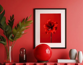 Flame Red Amaryllis | Vibrant Botanical Art Print | Floral Wall Decor | Home Accents | Exotic Flower Illustration | Elegant Artwork