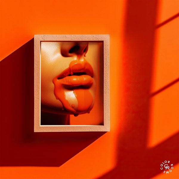 Liquid Lips in Vibrant Orange • Trendy Fashion Art Print • Pop Art Accent for Bedroom Decor Orange Kiss • Digital Download