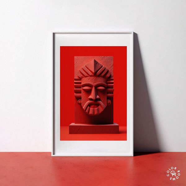 Schönes Gesicht Statue • Minimalistisches rotes modernes Kunst Poster • Inspirierende druckbare Kunst • Künstlerisches Dekor für zeitgenössische Häuser