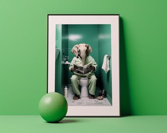 Olifant in de groene kamer • Krantentoiletkunst • Modern badkamerdecor met eclectische stijl • Stijlvolle kunst