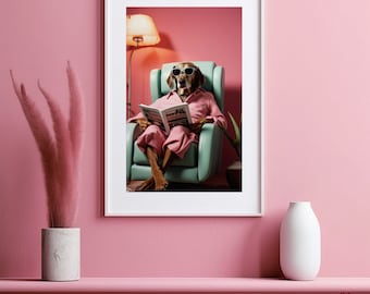 Dachshund Funny Library Art Print • Dog Poster Quirky Home Decor Office Decor Humorous Wall Art • Digital Download Art