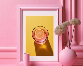 Blush Refreshment | Pink Lemonade Glass Art Print | Summer Decor | Kitchen Wall Art | Citrus Theme | Refreshing Print