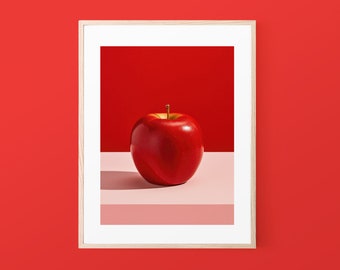 Red Apple • Kitchen Art Print Fruit Art Printable Art Print Printable Wall Art Modern Art • Eclectic Artwork for Modern Kitchen Decor
