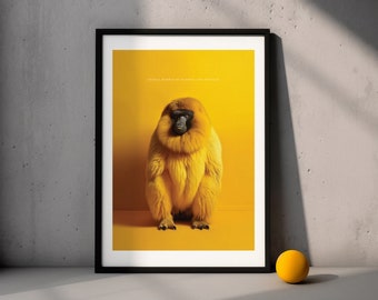 BABOOGUIN Animal Hybrid | Baboon Penguin Mix | Printable Art | Photography Poster | Yellow Modern Art | Art Poster