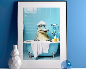 Bubble Bath with Funny Crocodile • Bathroom Art Print for Kids • Animal Art with a Funny Wall Art Touch • Printable Wall Art