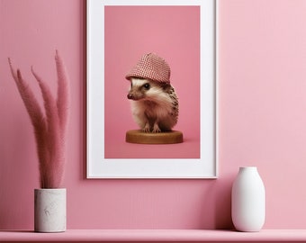 Beret-Wearing Hedgehog • Adorable Pink Art Print for Kids Room Decor • Whimsical Nursery Art for Little Ones • Printable Art