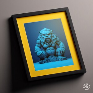 Serene Telugu Narasimha Sculpture Blue Poster Cultural Wall Art Indian