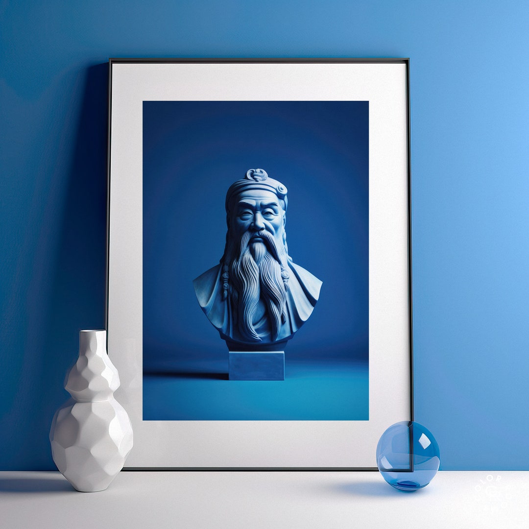 Confucius Portrait Philosophy Poster for Blue Room Eclectic Blue Art ...