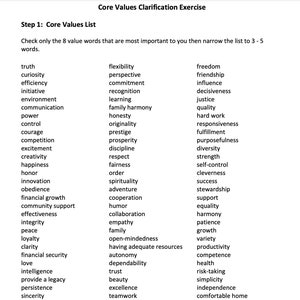 Core Values Exercise
