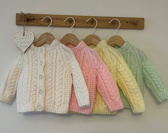 Handmade Knitted Aran Baby Cardigan - 6-18 Months