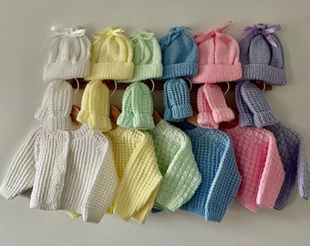 Handmade Knitted Matching Baby Set [Cardigan/Hat/Mittens] - 0-6 Months
