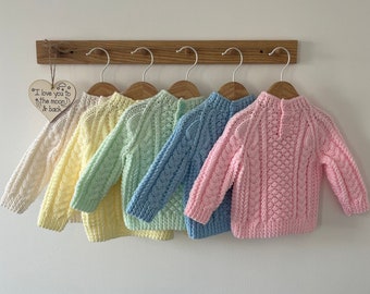 Handmade Knitted Aran Baby Jumper - 6-18 Months