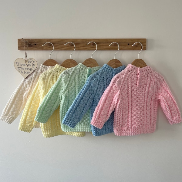 Handmade Knitted Aran Baby Jumper - 6-18 Months