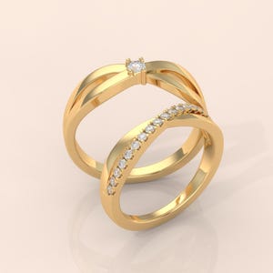 Gold Couple Rings with Diamond Accents – Elegant Matching Promise Rings Set for Him and Her, Wedding or Engagement Jewelry