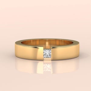14k Solid Gold Princess Cut Moissanite Engagement Ring for Women, Simple Solitaire Proposal Ring, Modern Real Gold Promise Jewelry Gift