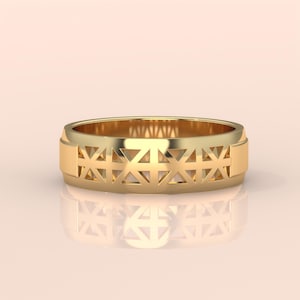 Mens Ring - Gold Band Ring - Mens Pinky Rings - 6MM Signet Ring - 18K Gold Pattern Rings for Men- Mens Gold Rings - Mens Gifts, Mens Jewelry