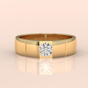 Men&#39;s 6mm Diamond Wedding Band with Beveled Edges - 10k 14k 18k Gold Flush Set Ring, Modern Wedding Bands for Him