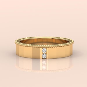 14k Solid Gold Baguette Diamond Wedding Band for Women, Minimalist Flat Gold Ring, 18k Solo Diamond Ring, Modern Stacking Jewelry Gift