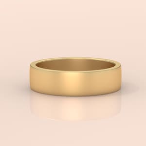 14k Matte Yellow Gold Wedding Band Flat Brushed Comfort Fit Solid Ring His & Hers Simple Wedding Band
