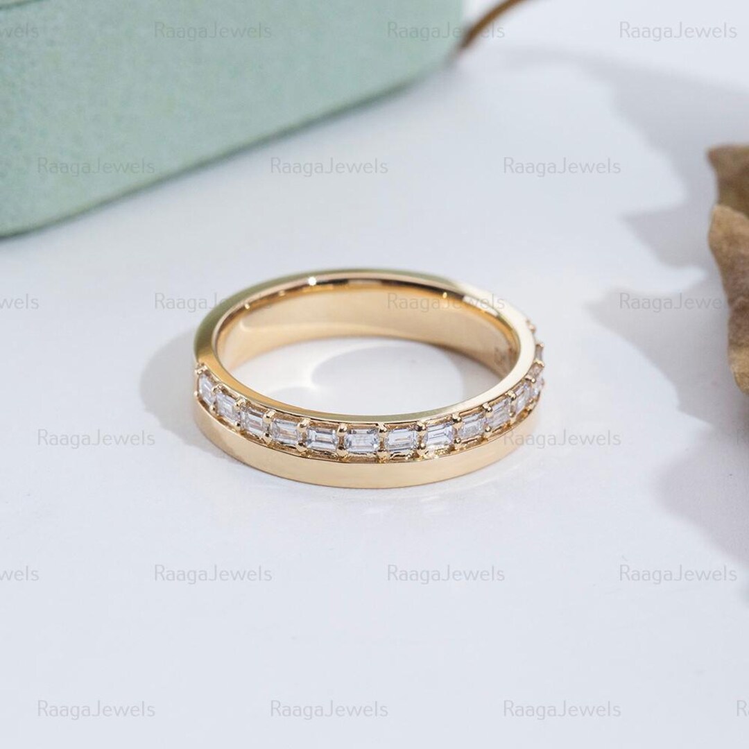 Baguette Cut Lab Grown Diamond Half Eternity Ring Diamond Wedding Band ...