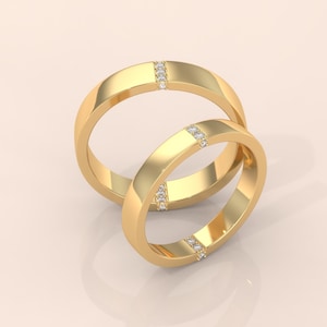 Elegant Gold Couple Rings with Diamond Accents – Classic Wedding Bands, Minimalist His & Hers Rings
